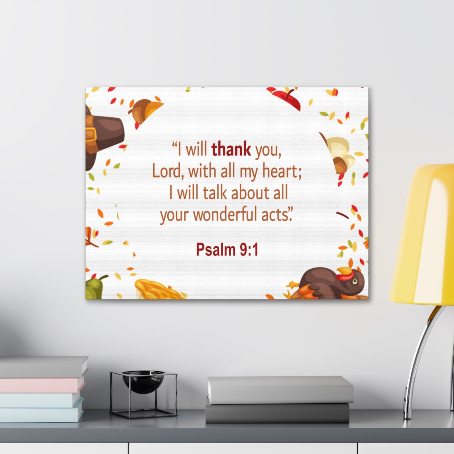 With All My Heart Psalm 9:1 Bible Verse Canvas Christian Wall Art Ready to Hang