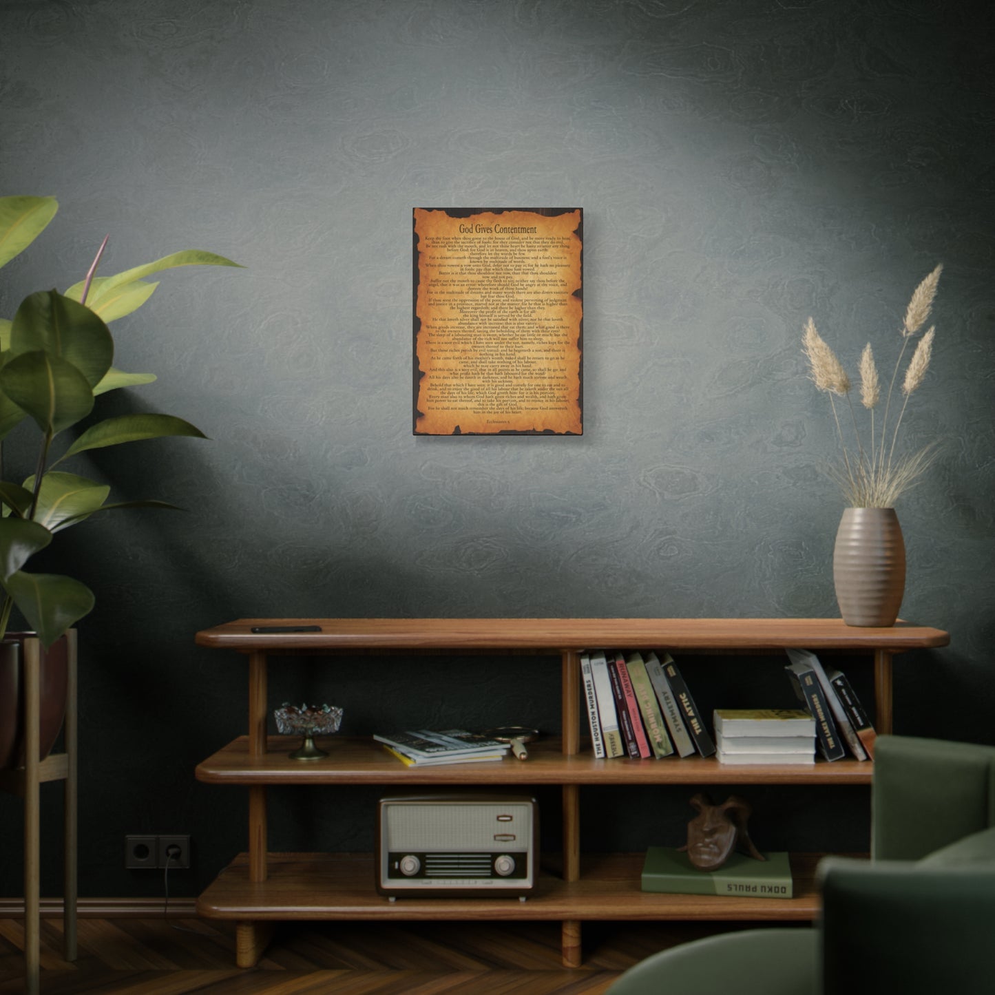Scripture Walls God Gives Contentment Ecclesiastes 5 Gold Brown Bible Verse Canvas Christian Wall Art Ready to Hang
