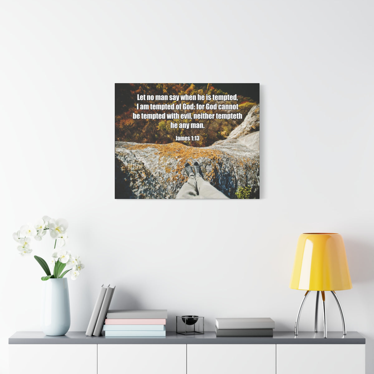 Scripture Canvas God Cannot Be Tempted James 1:13 Christian Wall Art Bible Verse Print Ready to Hang