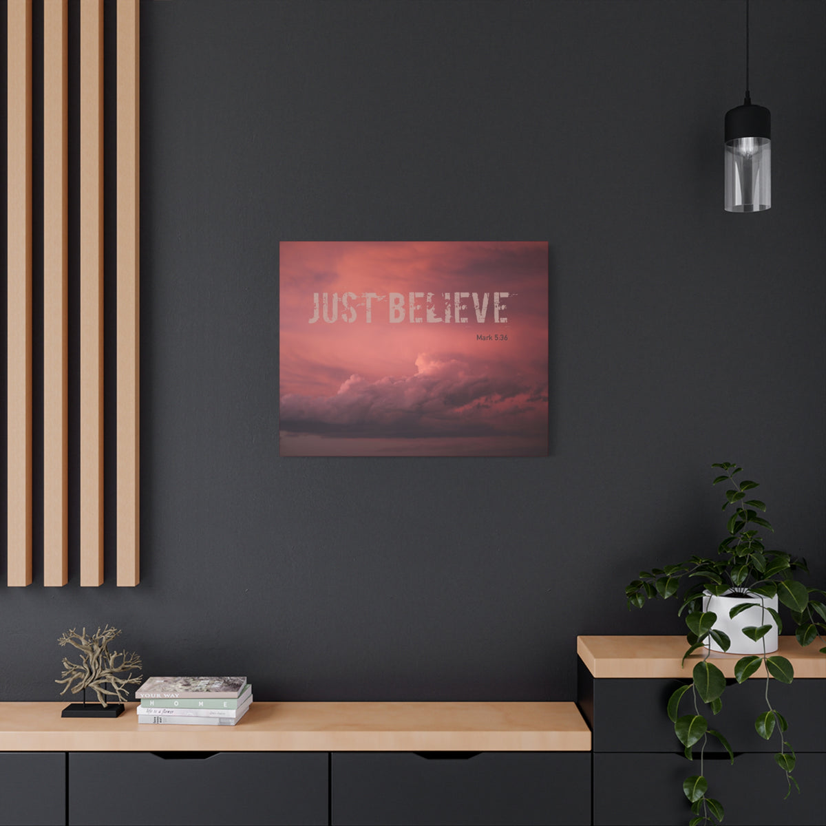 Scripture Canvas Just Believe Red Mark 5:36 Christian Wall Art Bible Verse Print Ready to Hang