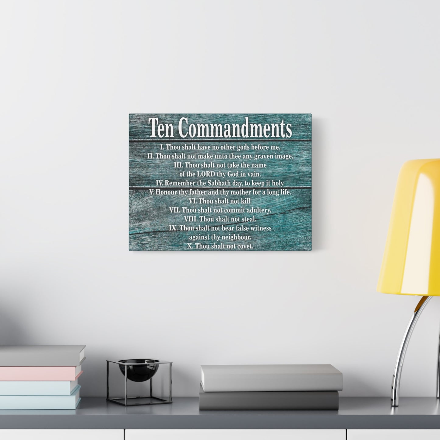 Scripture Canvas Ten Commandments Blue Wood Christian Wall Art Print Ready to Hang