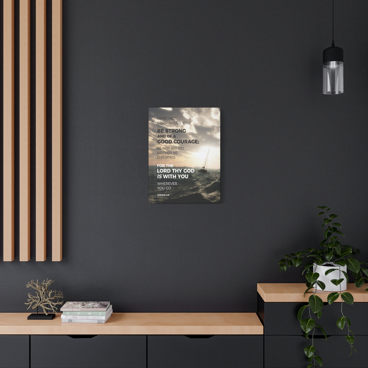 Scripture Canvas Good Courage Joshua 1:9 Sea Christian Wall Art Bible Verse Print Ready to Hang