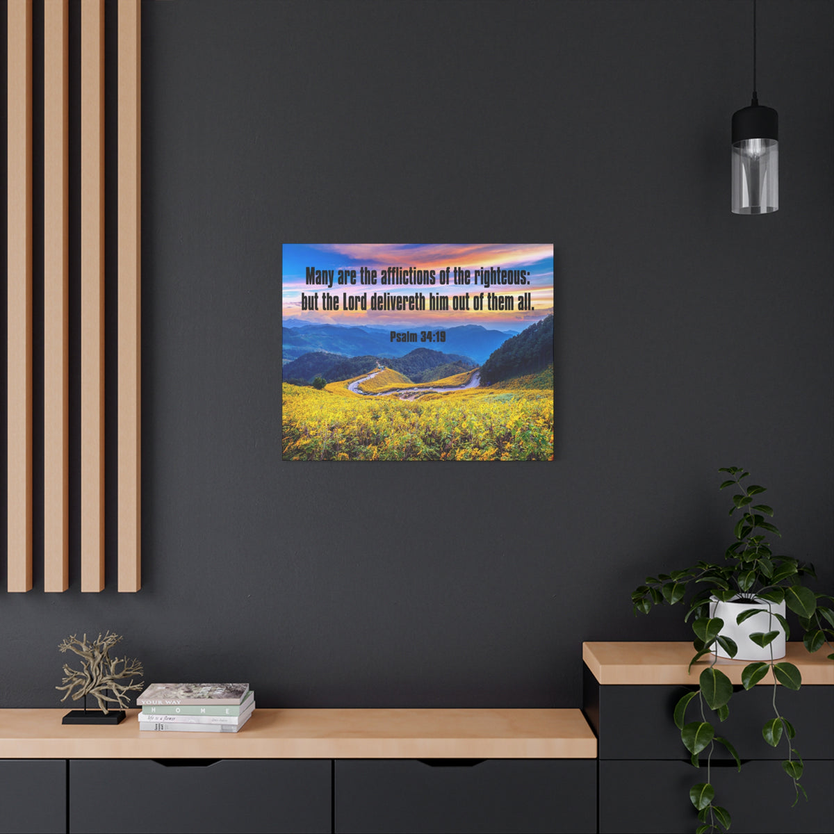 Scripture Canvas Afflictions of the Righteous Psalm 34:19 Christian Wall Art Bible Verse Print Ready to Hang