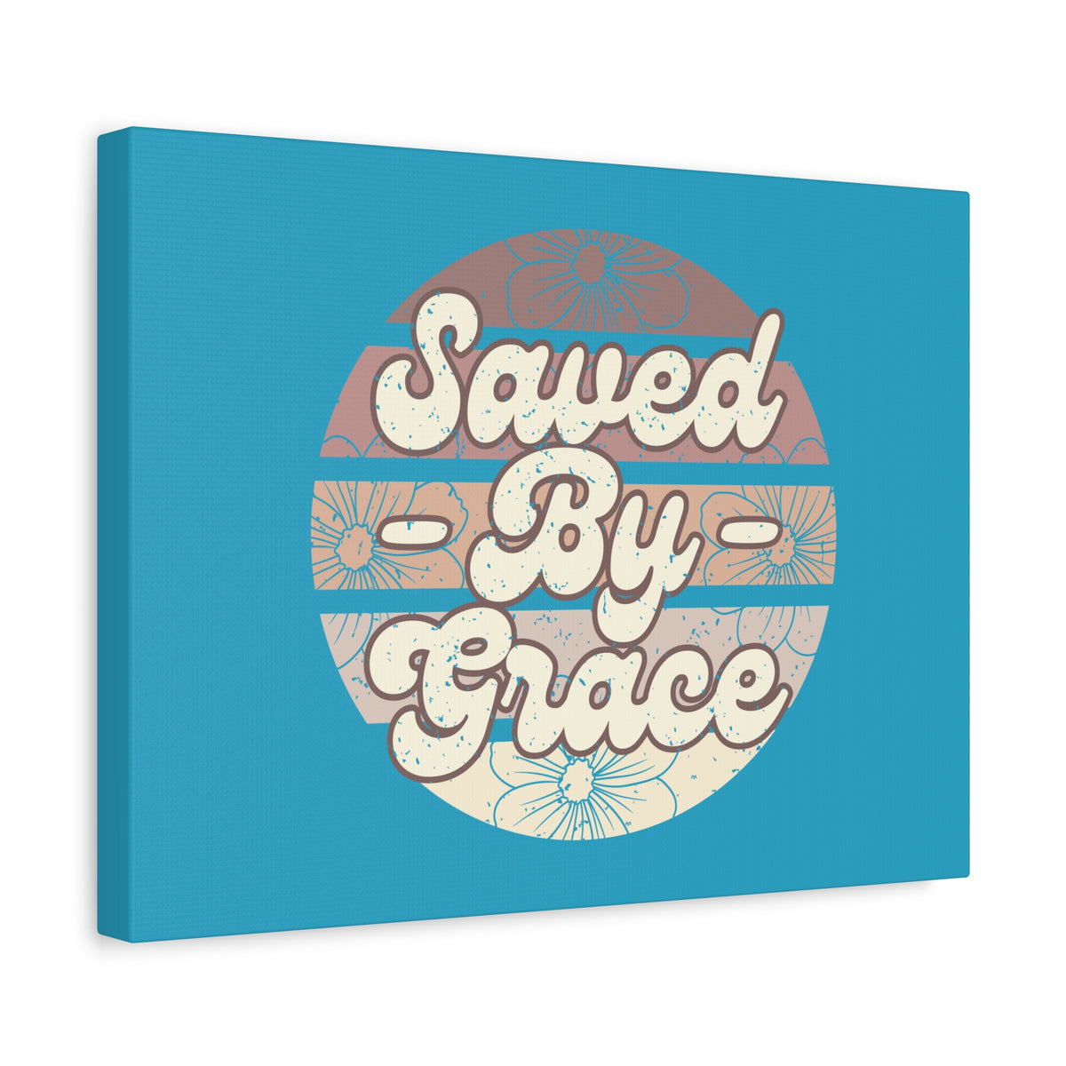 Scripture Canvas Saved By Grace Ephesians 2:8 Circle Blue Christian Wall Art Bible Verse Print Ready to Hang