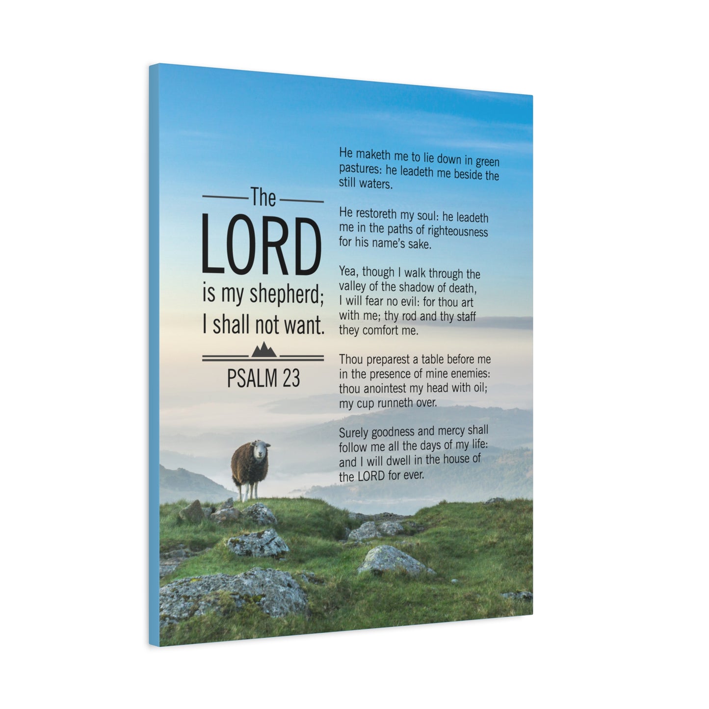 Bible Verse Canvas The Lord is My Shepherd Blue Sky Psalm 23 Wall Art Christian Home Decor