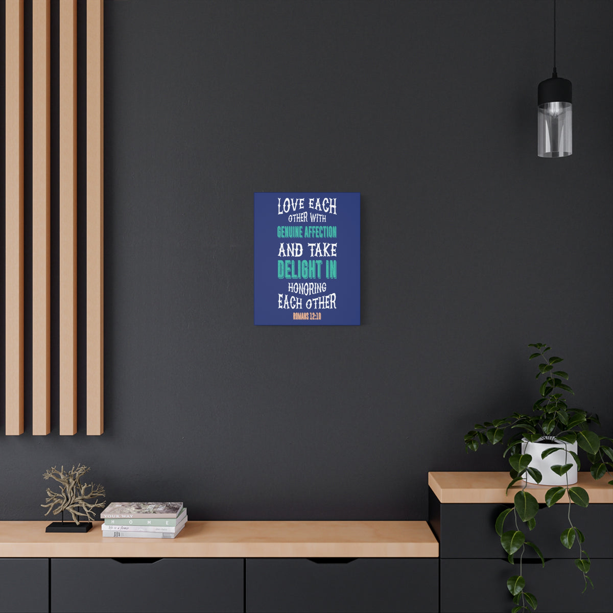 Scripture Canvas Genuine Affection Romans 12:10 Christian Wall Art Bible Verse Print Ready to Hang