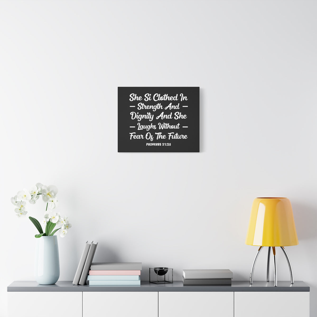 Scripture Canvas Clothed In Strength Proverbs 31:25 Christian Wall Art Bible Verse Print Ready to Hang