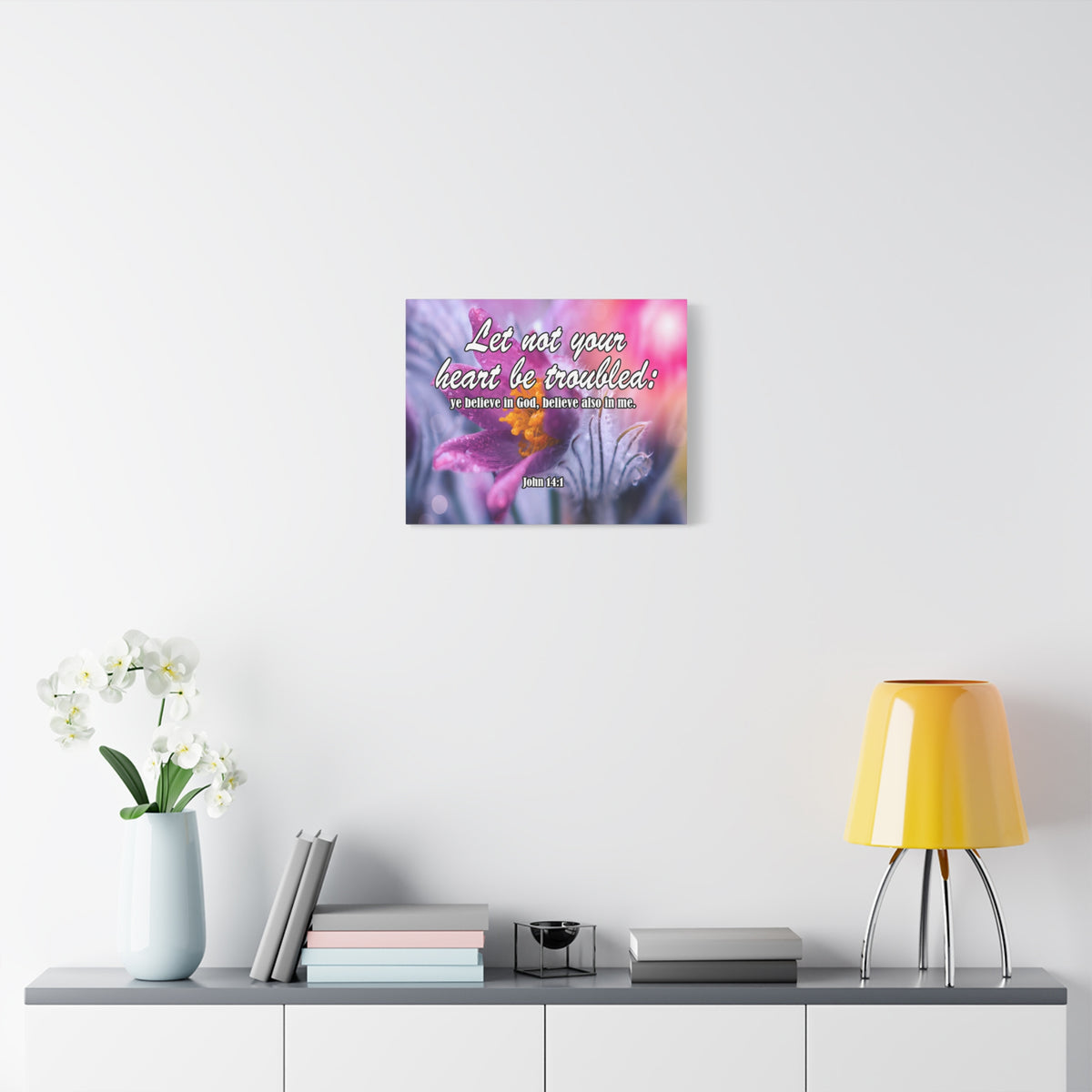 Scripture Canvas Believe in God John 14:1 Christian Wall Art Bible Verse Print Ready to Hang