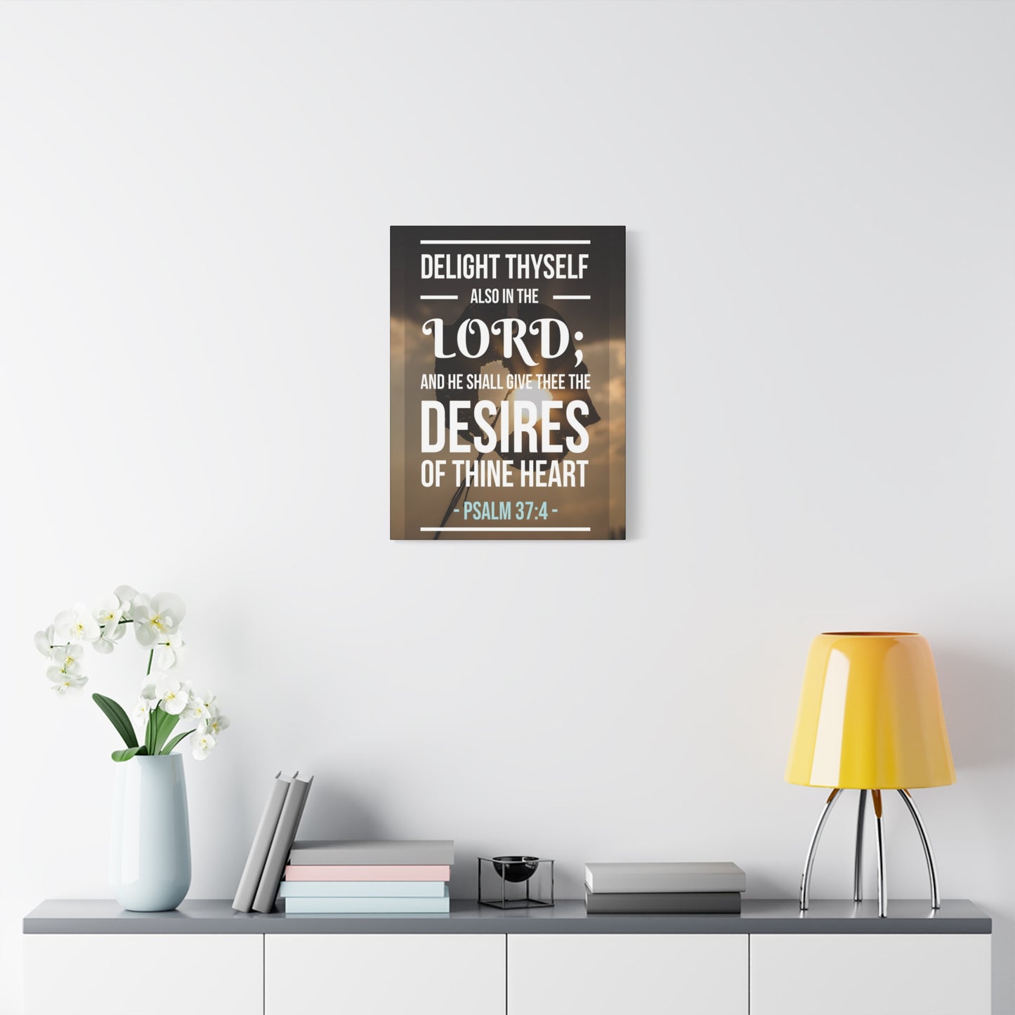 Scripture Canvas Delight Thyself Psalm 37:4 Christian Wall Art Bible Verse Print Ready to Hang