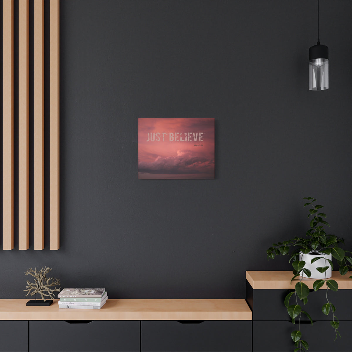 Scripture Canvas Just Believe Red Mark 5:36 Christian Wall Art Bible Verse Print Ready to Hang
