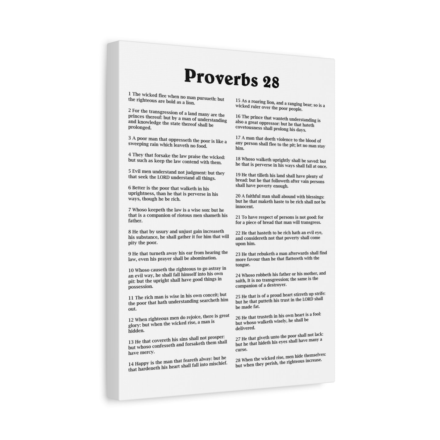 Scripture Walls Proverbs Chapter 28 White Bible Canvas Christian Wall Art Ready to Hang Unframed