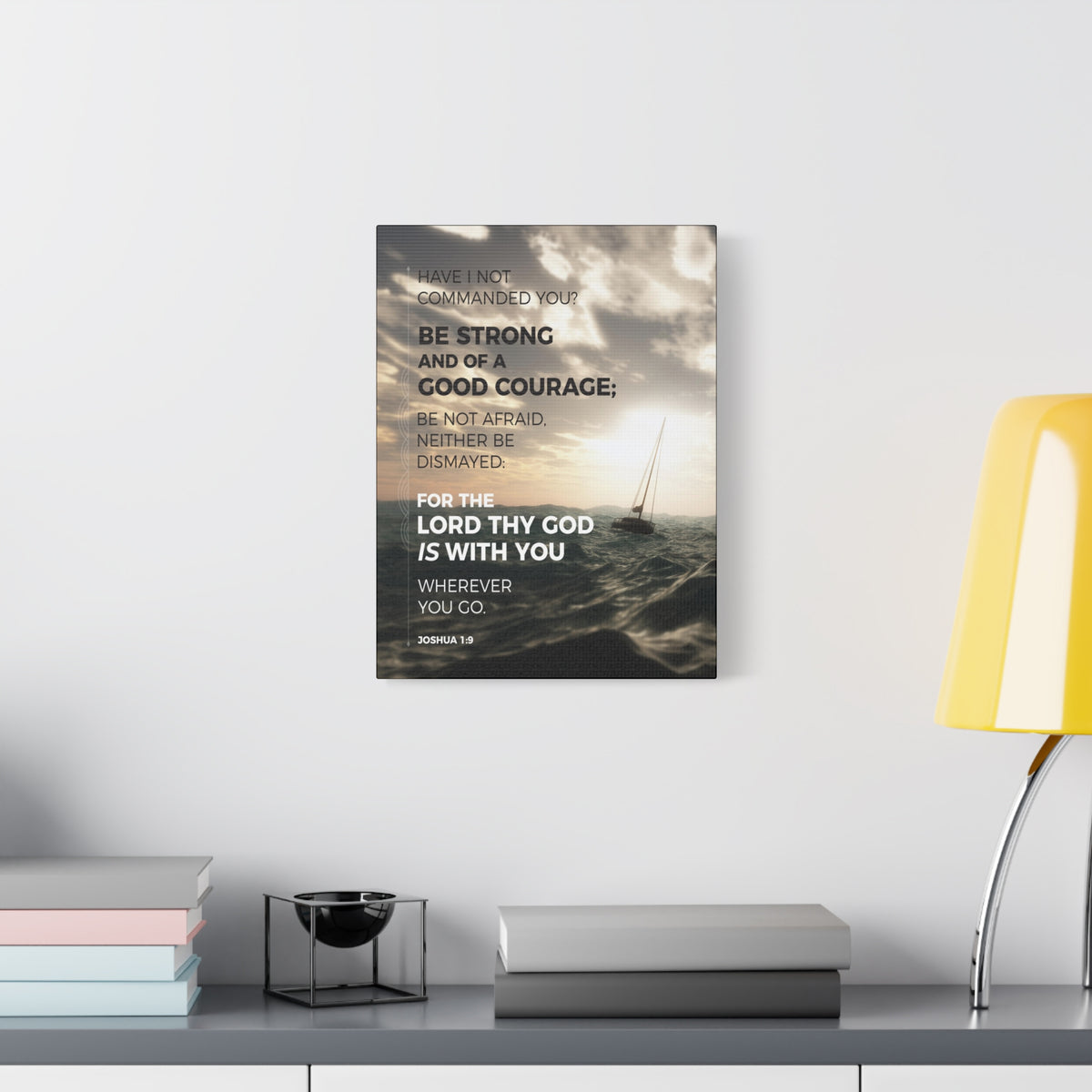 Scripture Canvas Good Courage Joshua 1:9 Sea Christian Wall Art Bible Verse Print Ready to Hang