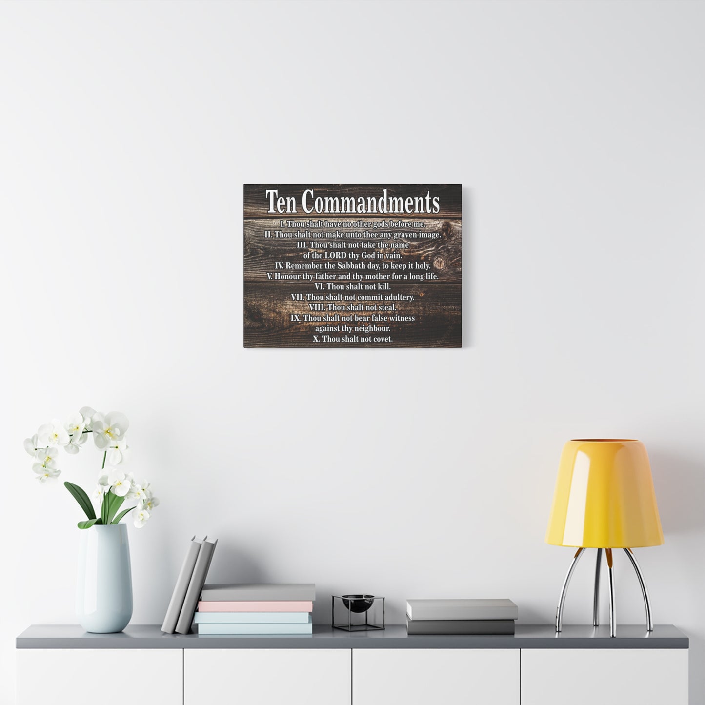 Scripture Canvas Ten Commandments Wood Brown Christian Wall Art Print Ready to Hang