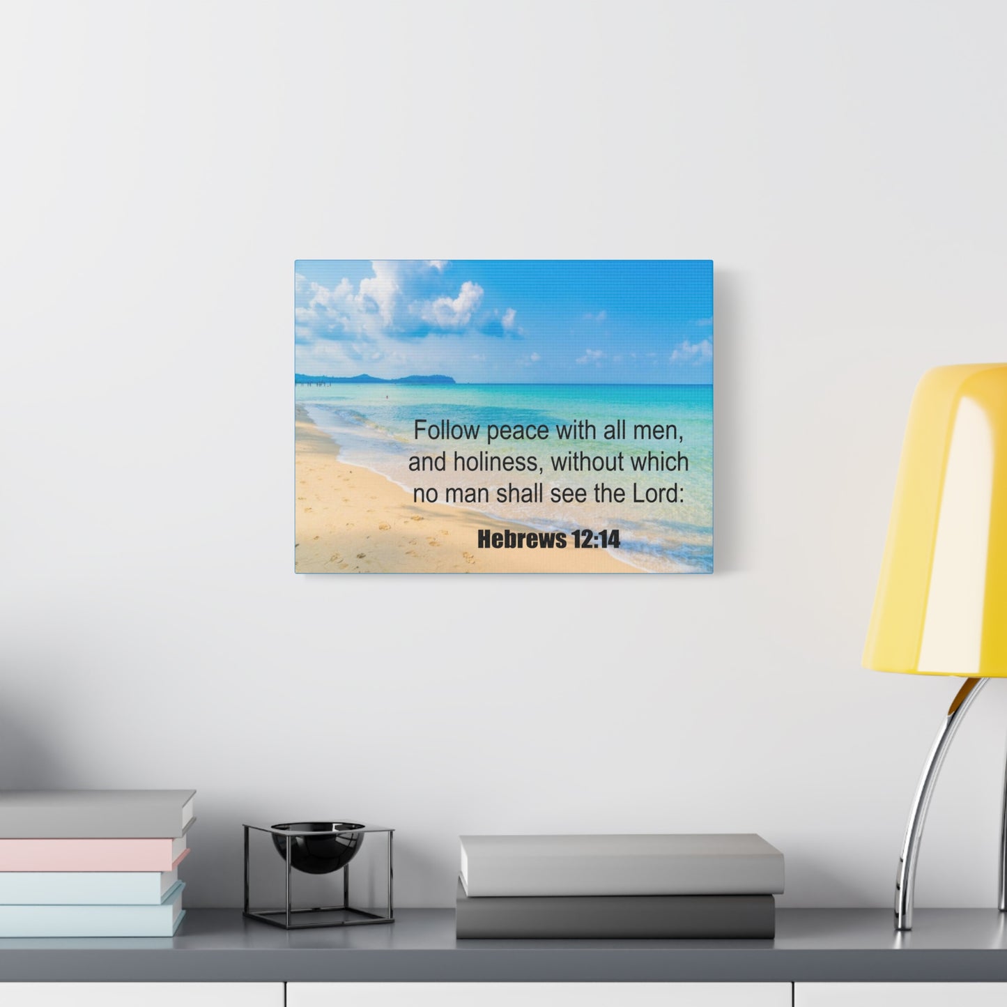 Scripture Canvas Follow Peace Hebrews 12:14 Christian Wall Art Print Ready to Hang