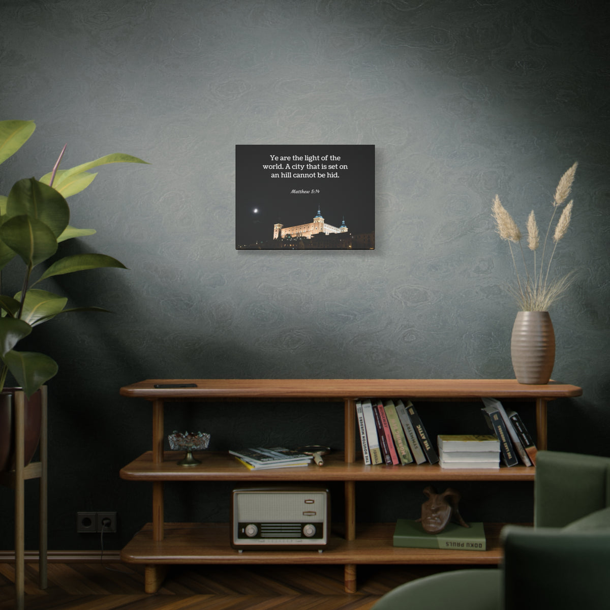 Scripture Canvas Light Of The World Matthew 5:14 Christian Wall Art Bible Verse Print Ready to Hang