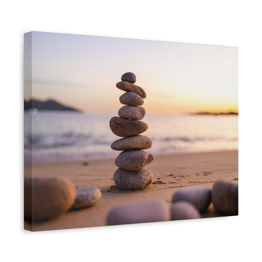 Pebbles Stack Over Blue Sea Nature Wilderness Photography Canvas Wall Art for Home Decor Ready-to-Hang