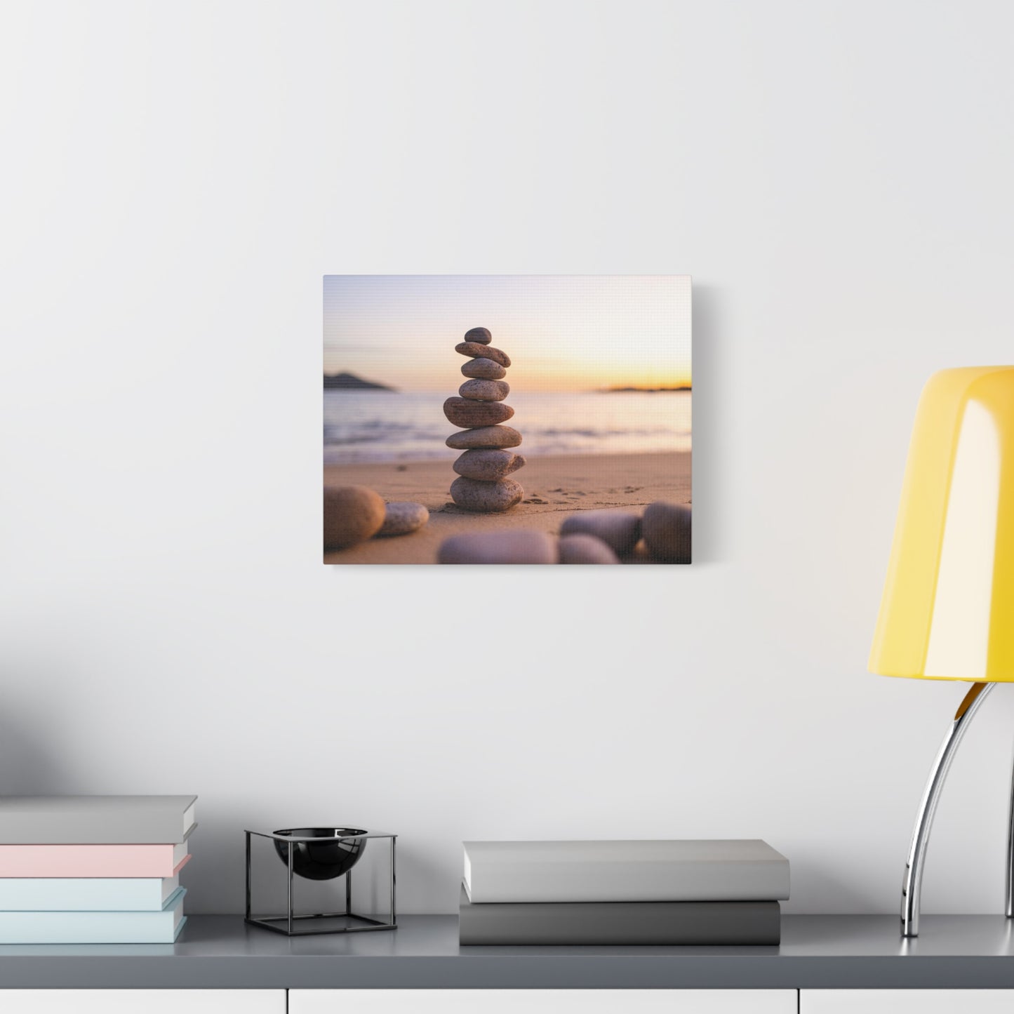 Pebbles Stack Over Blue Sea Nature Wilderness Photography Canvas Wall Art for Home Decor Ready-to-Hang