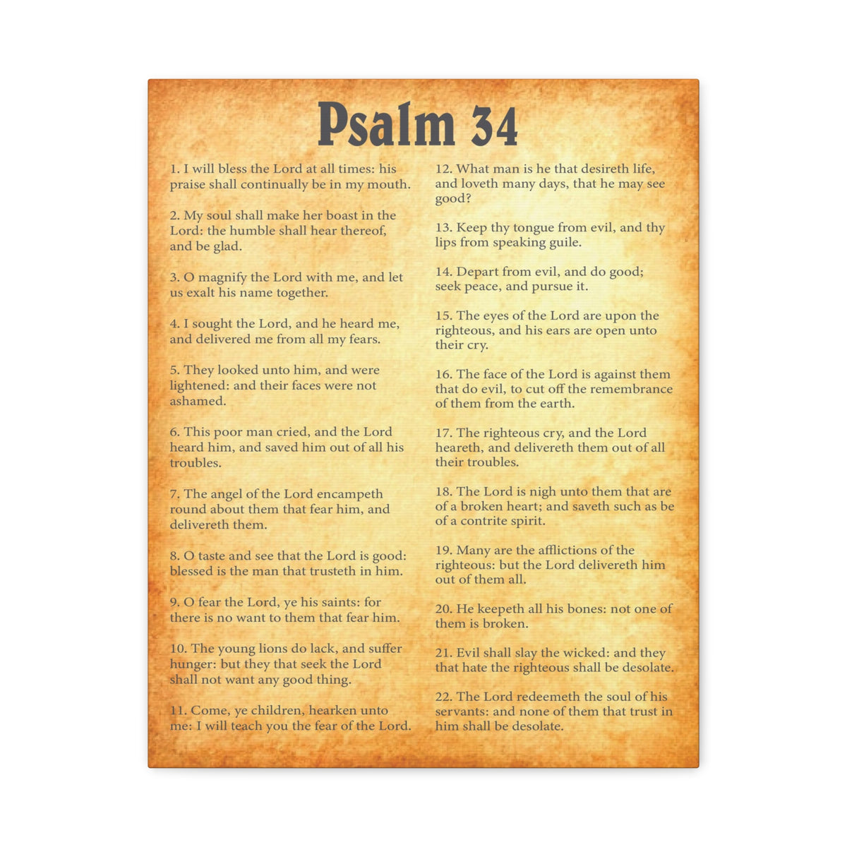 Scripture Walls Psalm 34 Gold Bible Chapter Canvas Christian Wall Art Ready to Hang