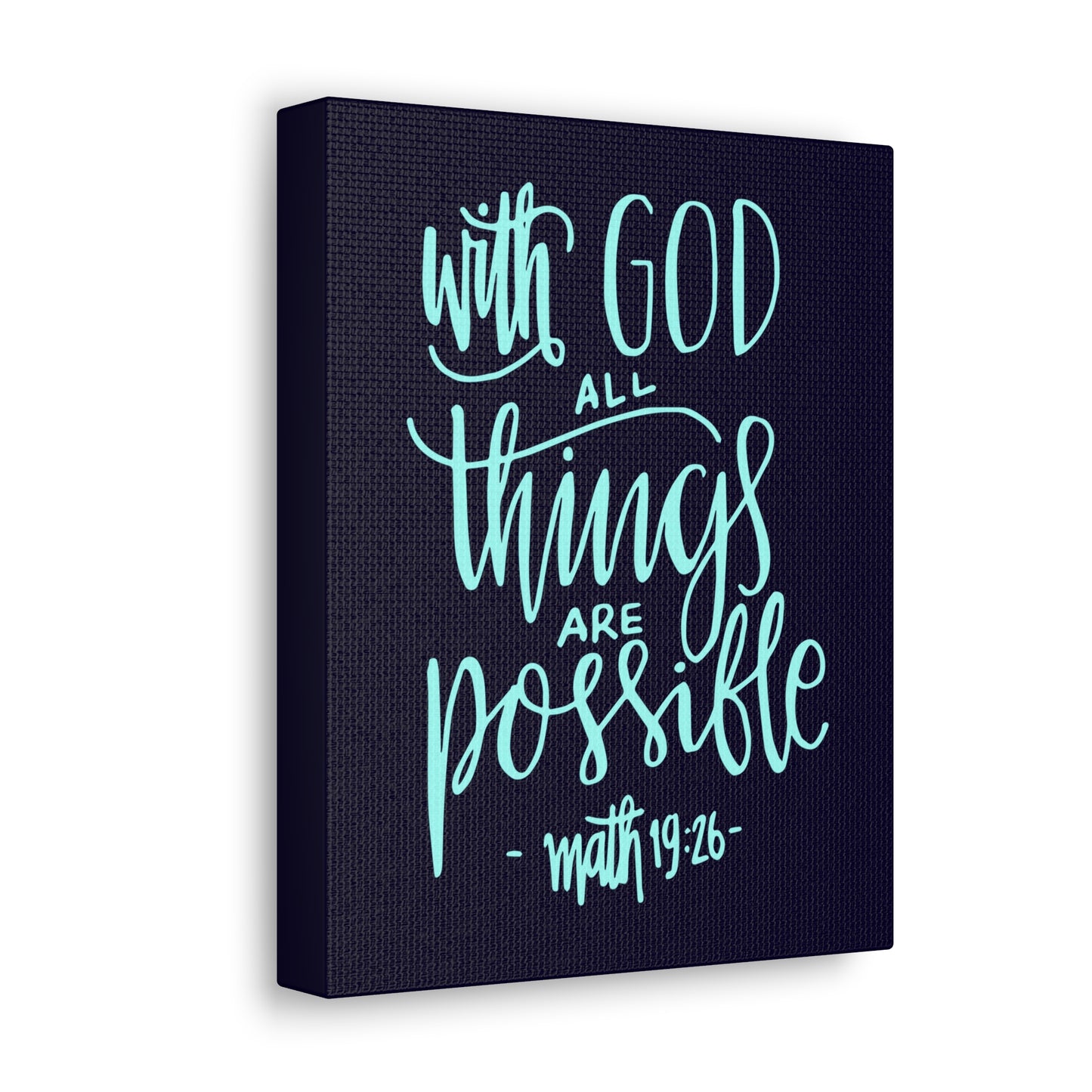 With God All Things Matthew 19:26 Blue Cursive Christian Wall Art Bible Verse Print Ready To Hang