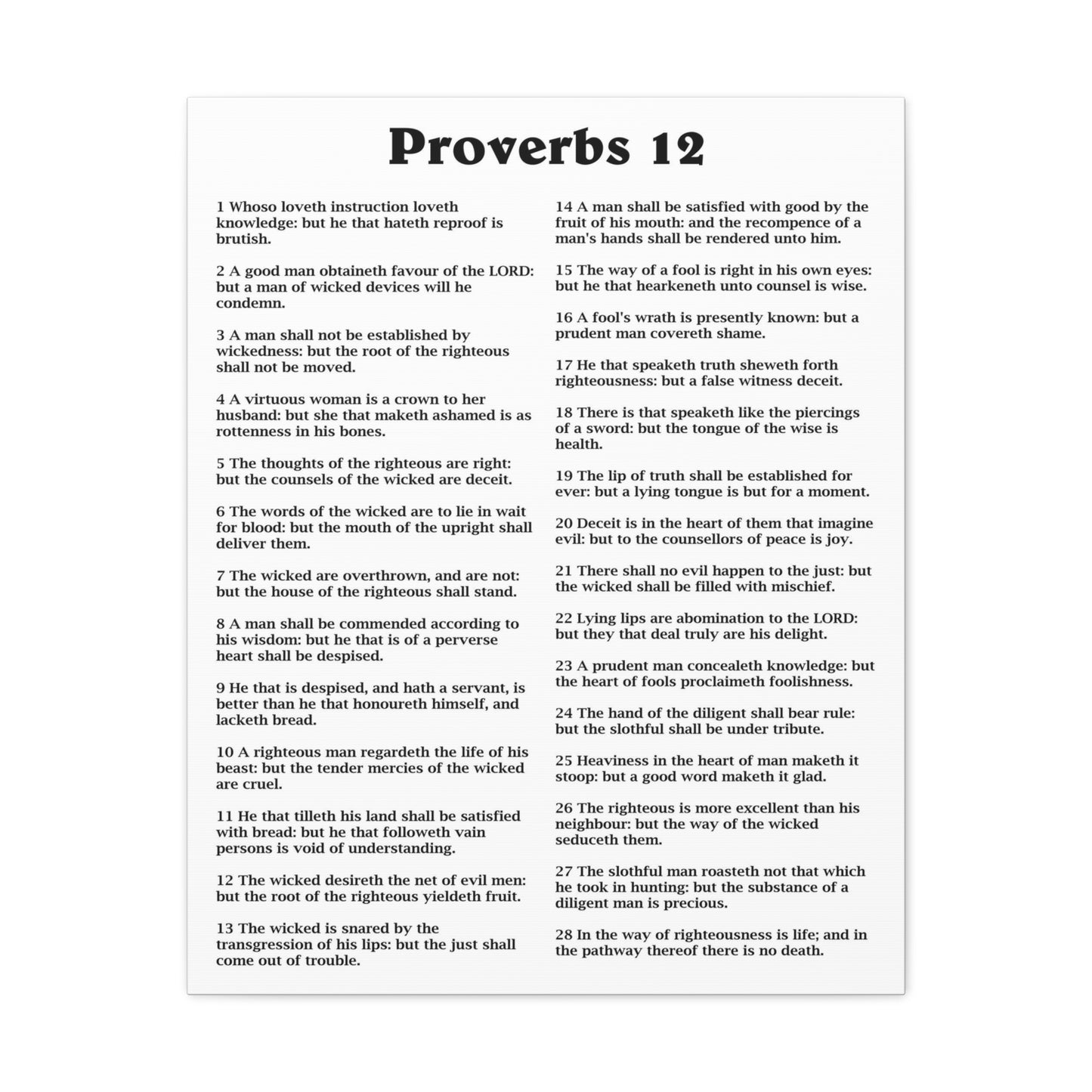 Proverbs Chapter 12 White Bible Canvas Christian Wall Art Ready to Hang Unframed