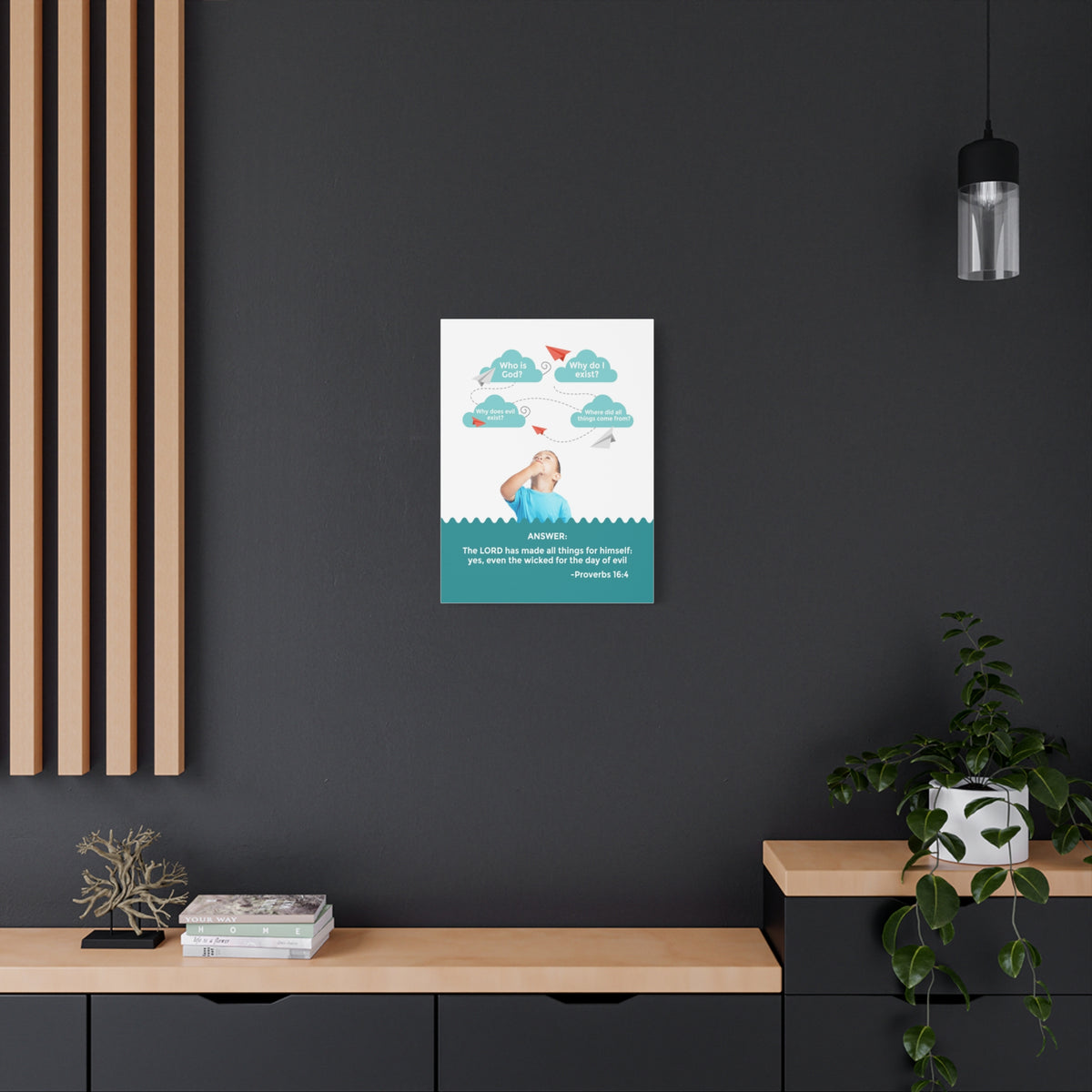 Scripture Canvas Day of Evil Proverbs 16:4 Christian Wall Art Bible Verse Print Ready to Hang