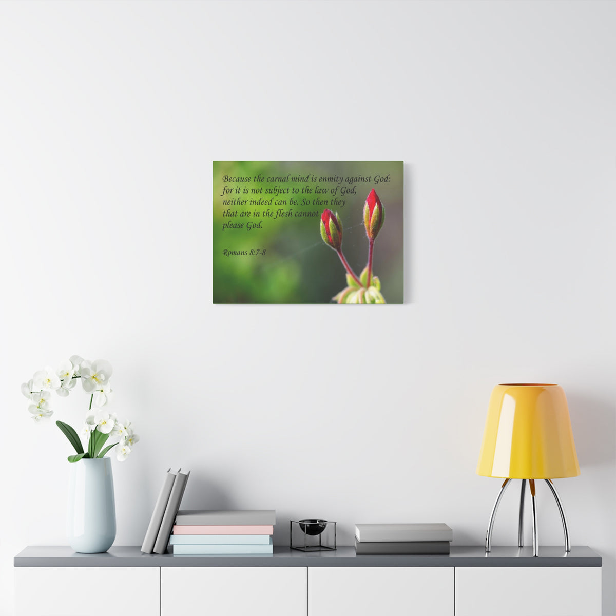Scripture Canvas Carnal Mind Romans 8:7-8 Christian Wall Art Bible Verse Print Ready to Hang