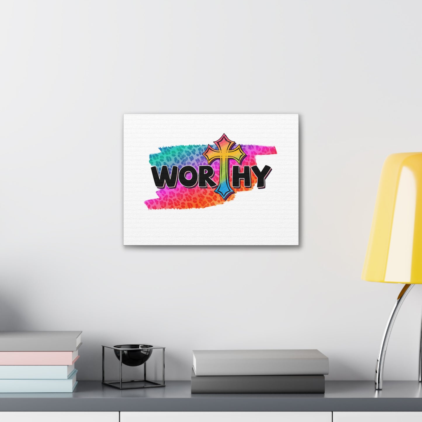 Worthy Ephesians 4:1 Rainbow Cross Christian Wall Art Bible Verse Print Ready to Hang