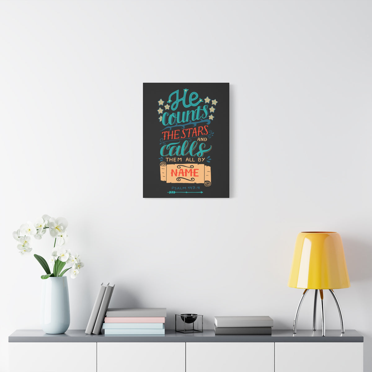 Scripture Canvas He Counts The Stars Psalm 147:4 Christian Wall Art Bible Verse Print Ready to Hang