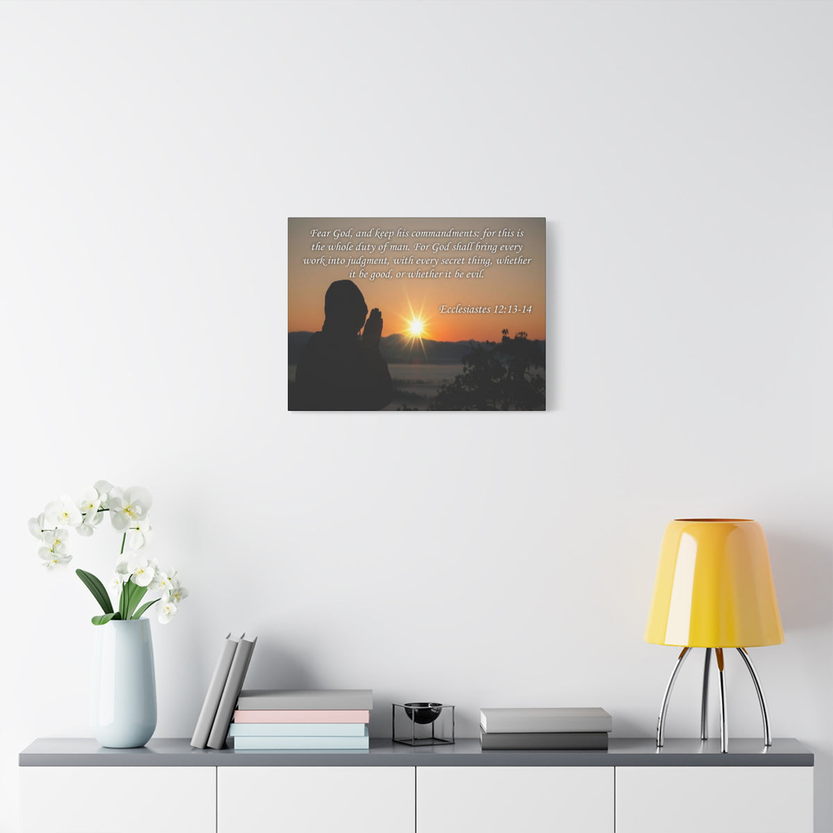 Scripture Canvas Fear God Ecclesiastes 12:13-14 Christian Wall Art Bible Verse Print Ready to Hang