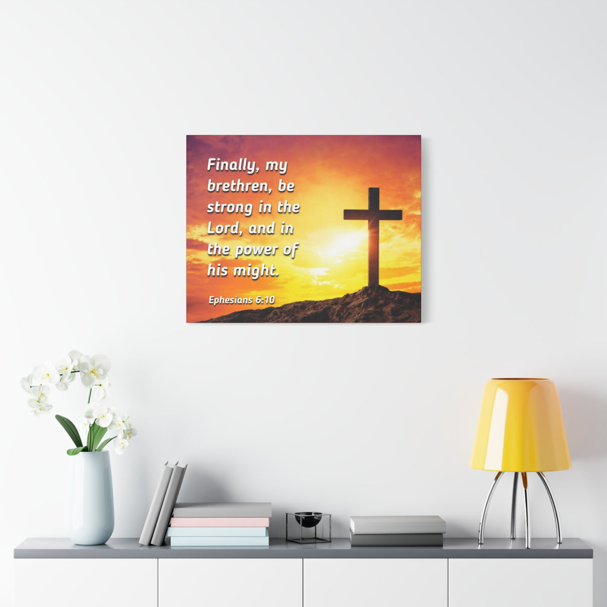 Scripture Canvas Be Strong Ephesians 6:10 Christian Wall Art Bible Verse Print Ready to Hang