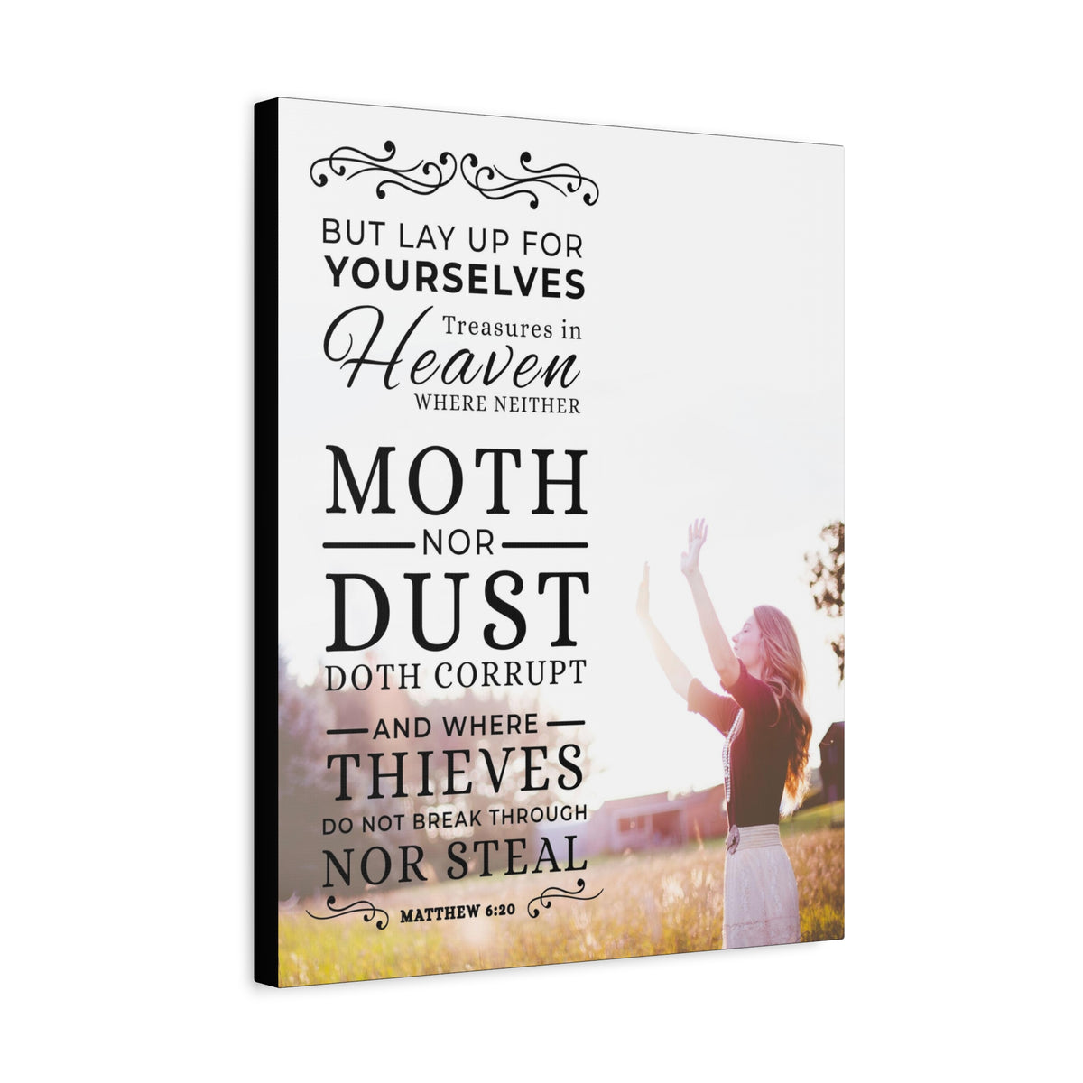 Scripture CanvasMoth Nor Dust Matthew 6:26  Christian Wall Art Bible Verse Print Ready to Hang