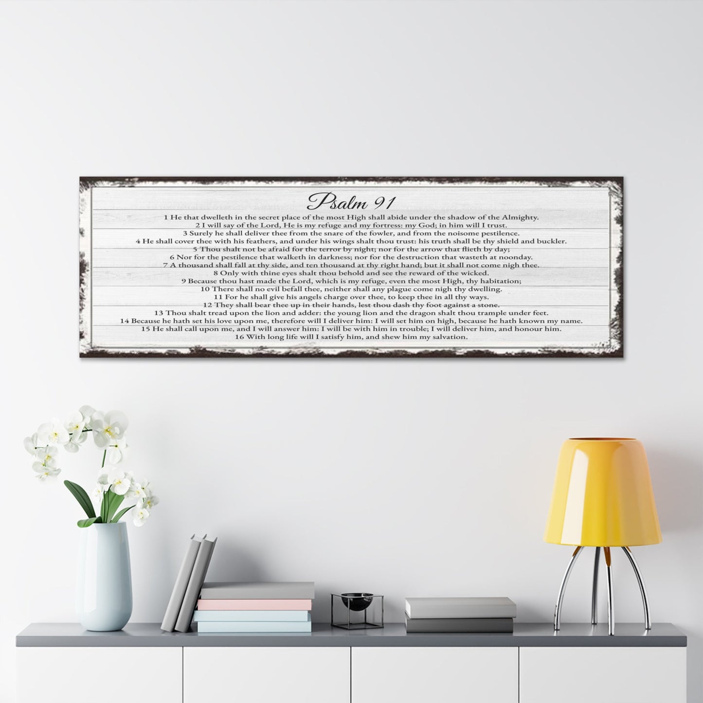 Scripture Walls Psalm 91 English Landscape White Bible Verse Canvas Christian Wall Art Ready to Hang Unframed-Express Your Love Gifts