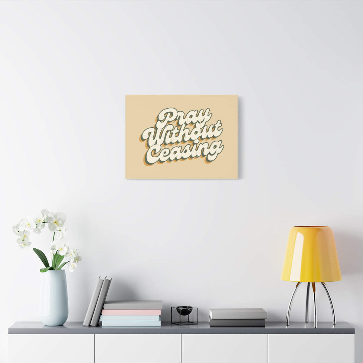 Scripture Canvas Pray Without Ceasing 1 Thessalonians 5:17 90's Christian Wall Art Bible Verse Print Ready to Hang
