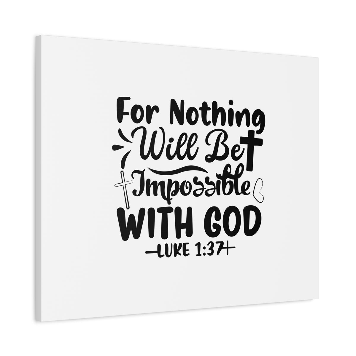 Scripture Canvas Nothing Impossible Black Luke 1:37 Christian Wall Art Bible Verse Print Ready to Hang