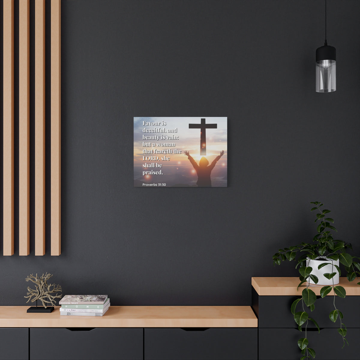 Scripture Canvas Fear The Lord Proverbs 31:30 Christian Wall Art Bible Verse Print Ready to Hang