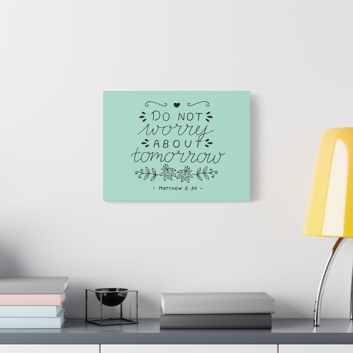 Scripture Canvas Tomorrow Teal Matthew 6:34 Christian Wall Art Bible Verse Print Ready to Hang