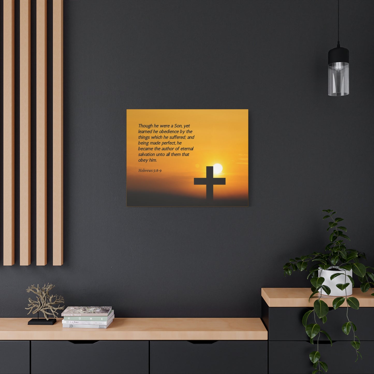 Scripture Canvas Eternal Salvation Hebrews 5:8-9 Christian Wall Art Bible Verse Print Ready to Hang