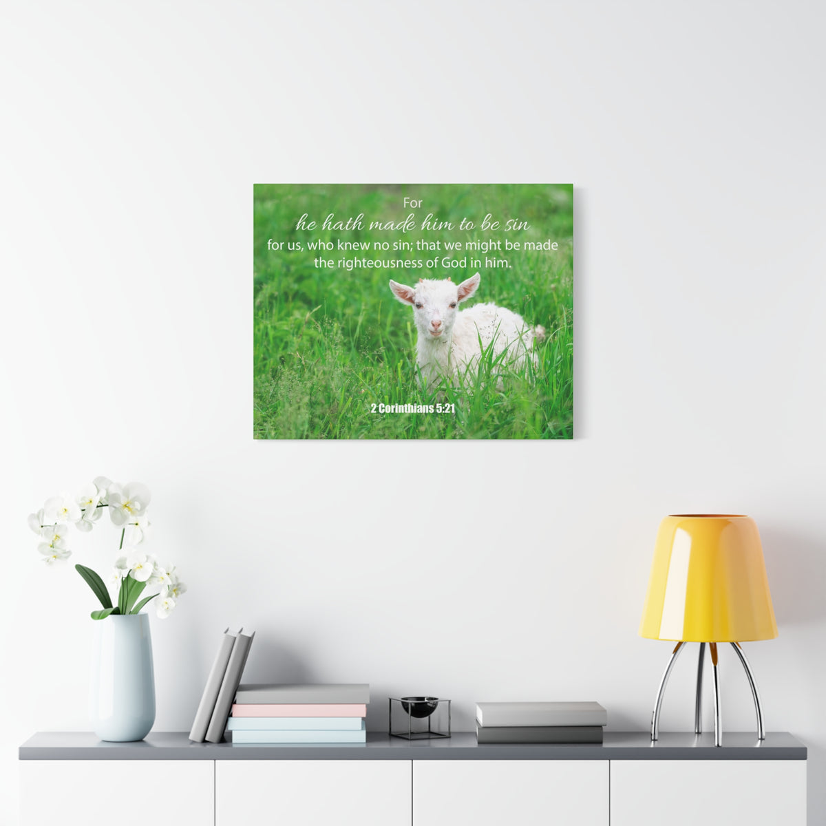 Scripture Canvas God in Him 2 Corinthians 5:21 Christian Wall Art Bible Verse Print Ready to Hang