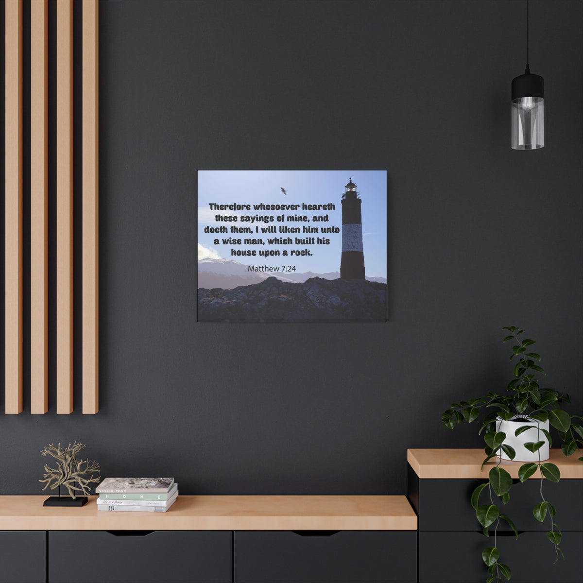 Scripture Canvas House Upon a Rock Matthew 7:24 Christian Wall Art Bible Verse Print Ready to Hang