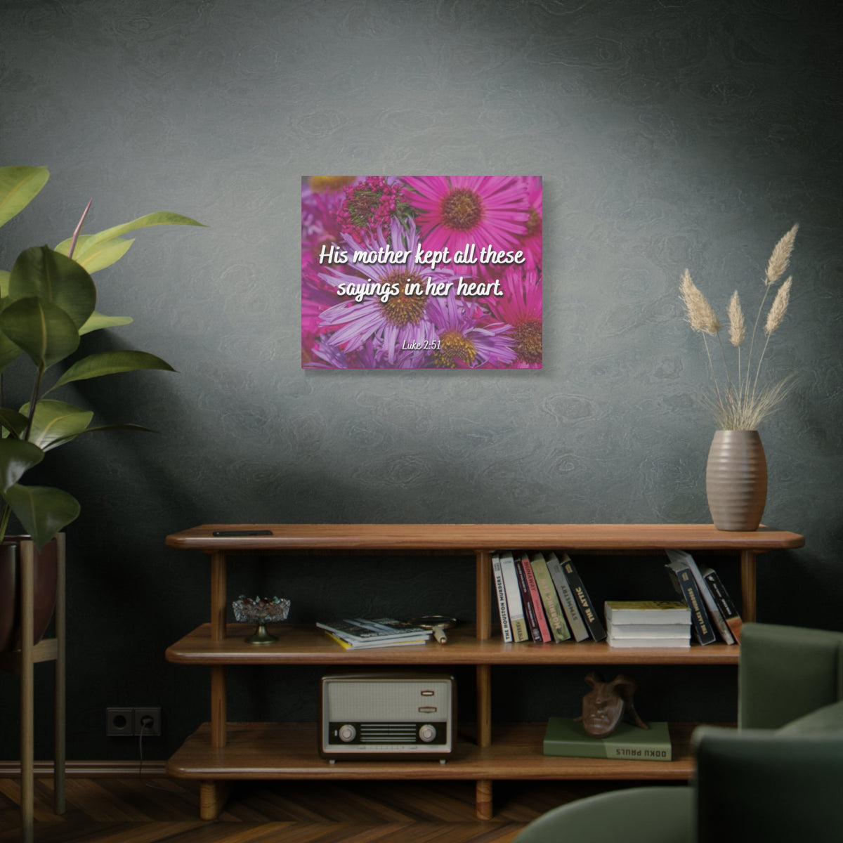 Scripture Canvas Sayings In Her Heart Luke 2:51 Christian Wall Art Bible Verse Print Ready to Hang