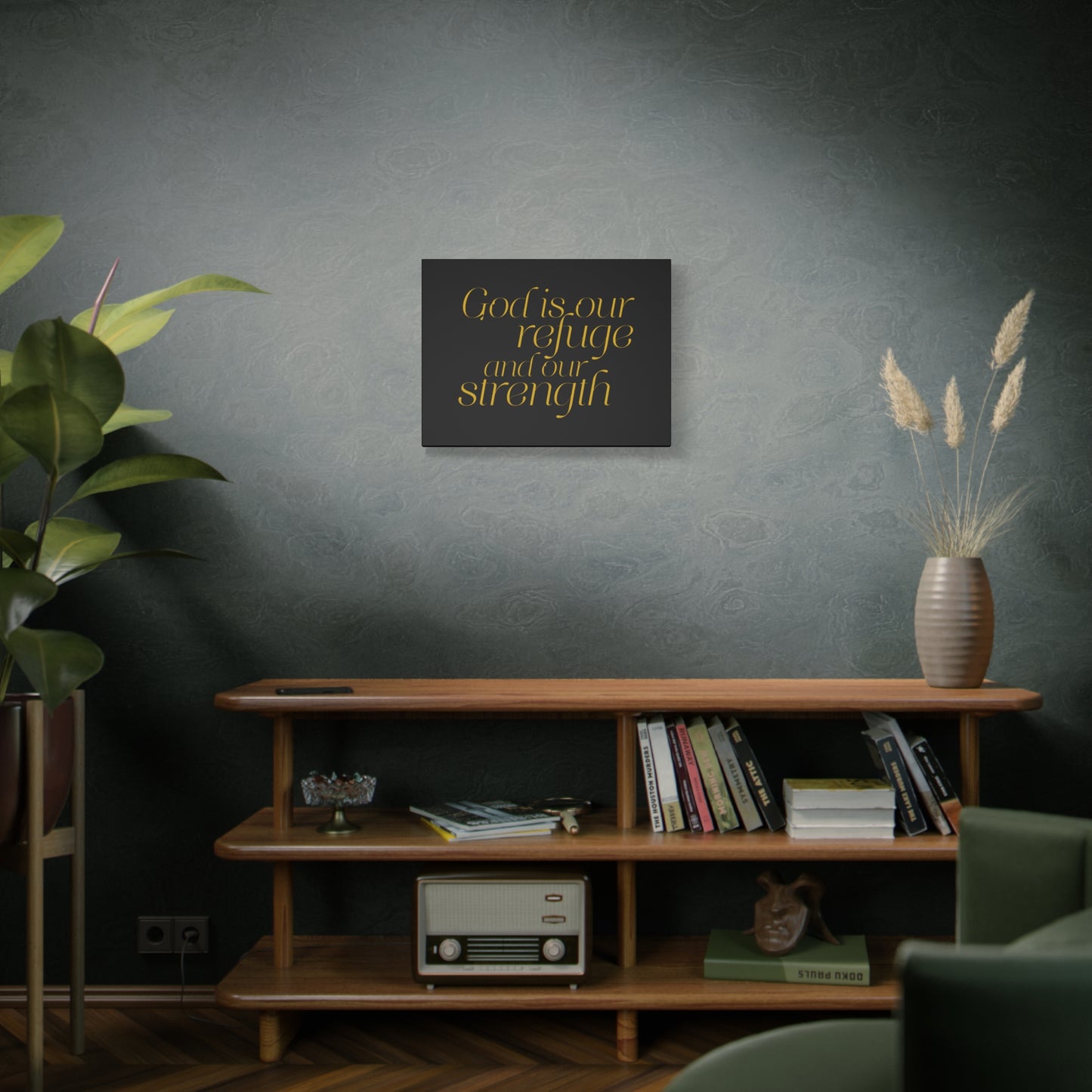 Scripture Walls Our Strength Black & Gold Psalm 46:1 Bible Verse Canvas Christian Wall Art Ready to Hang