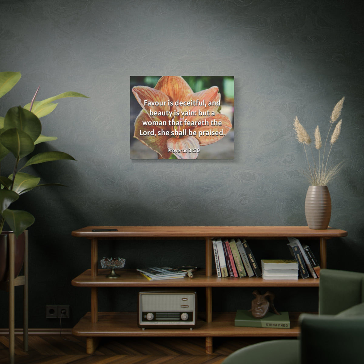 Scripture Canvas She Shall Be Praised Proverbs 31:30 Christian Wall Art Bible Verse Print Ready to Hang