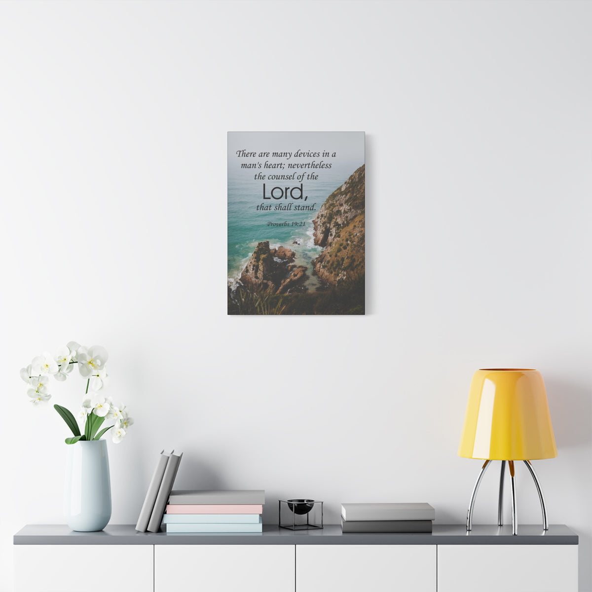 Scripture Canvas The Counsel of The Lord Proverbs 19:21 Christian Wall Art Bible Verse Print Ready to Hang