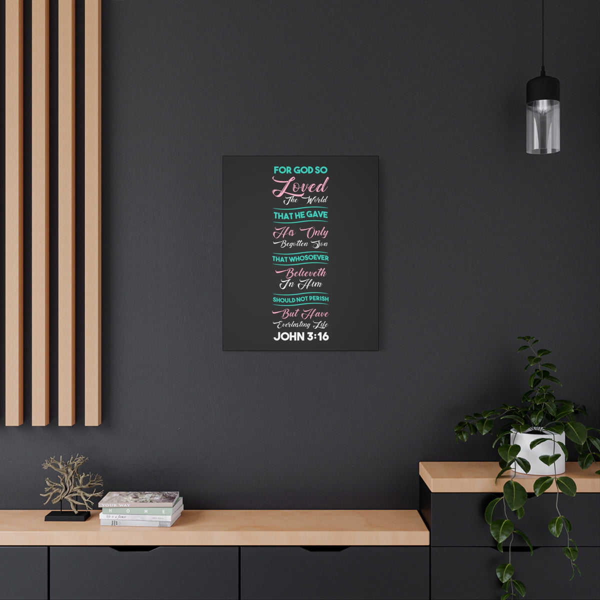 Scripture Canvas Everlasting Life John 3:16 Christian Wall Art Bible Verse Print Ready to Hang