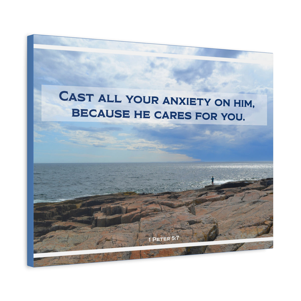 Scripture Canvas He Cares For You 1 Peter 5:7 Christian Wall Art Bible Verse Print Ready to Hang