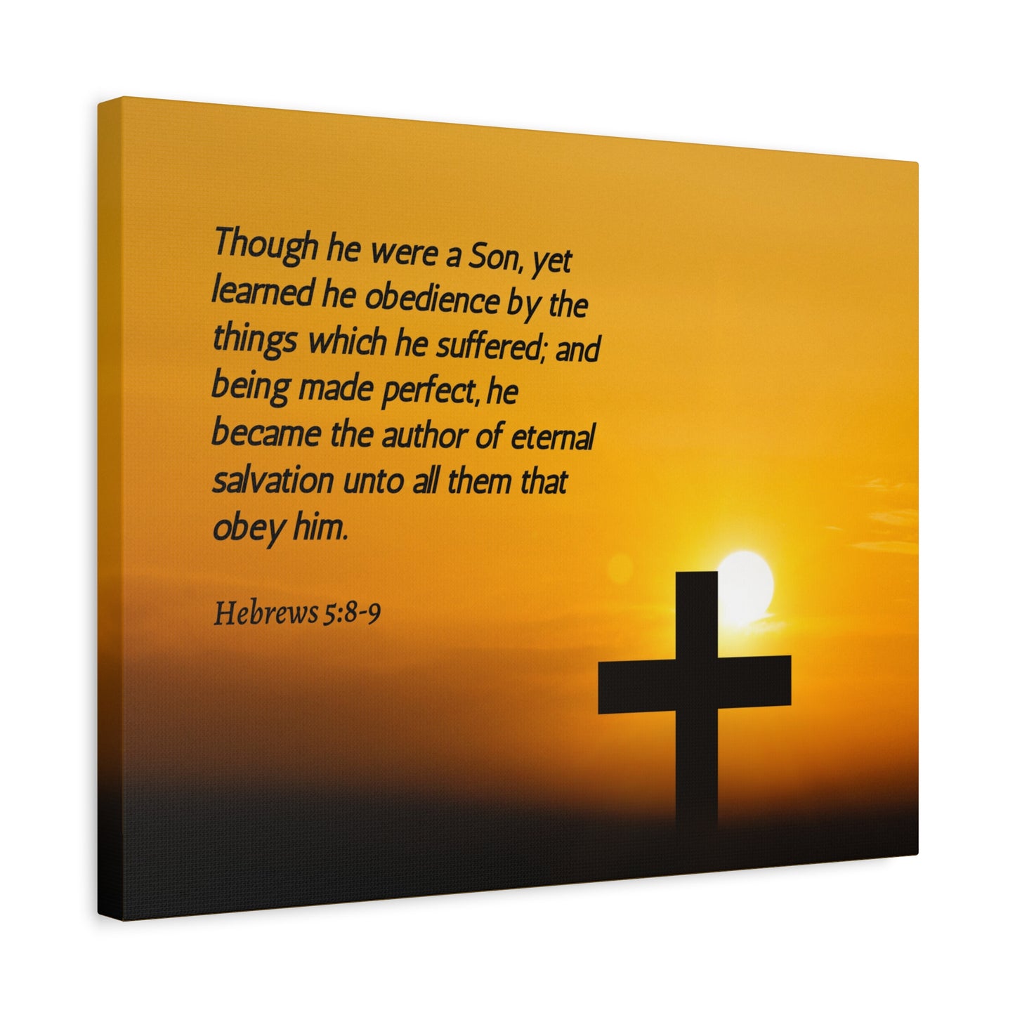 Scripture Canvas Eternal Salvation Hebrews 5:8-9 Christian Wall Art Bible Verse Print Ready to Hang