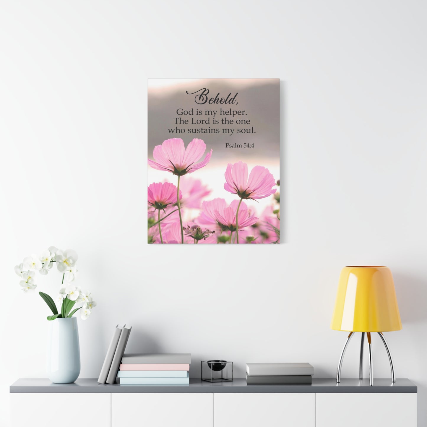 Scripture Canvas Behold, God is My Helper Psalm 54:4 Christian Wall Art Bible Verse Print Ready to Hang