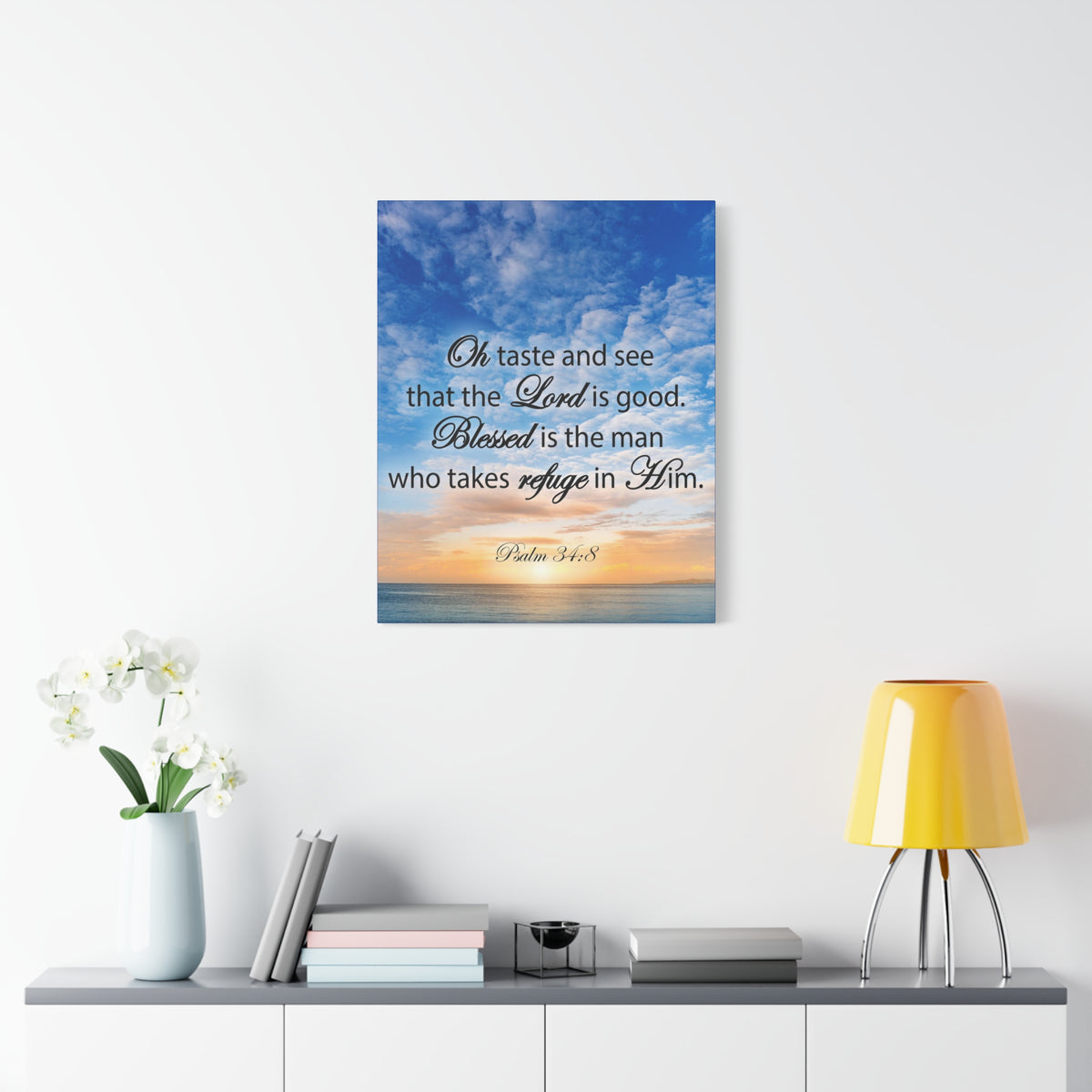 Scripture Canvas Blessed is The Man Psalm 34:8 Christian Wall Art Bible Verse Print Ready to Hang