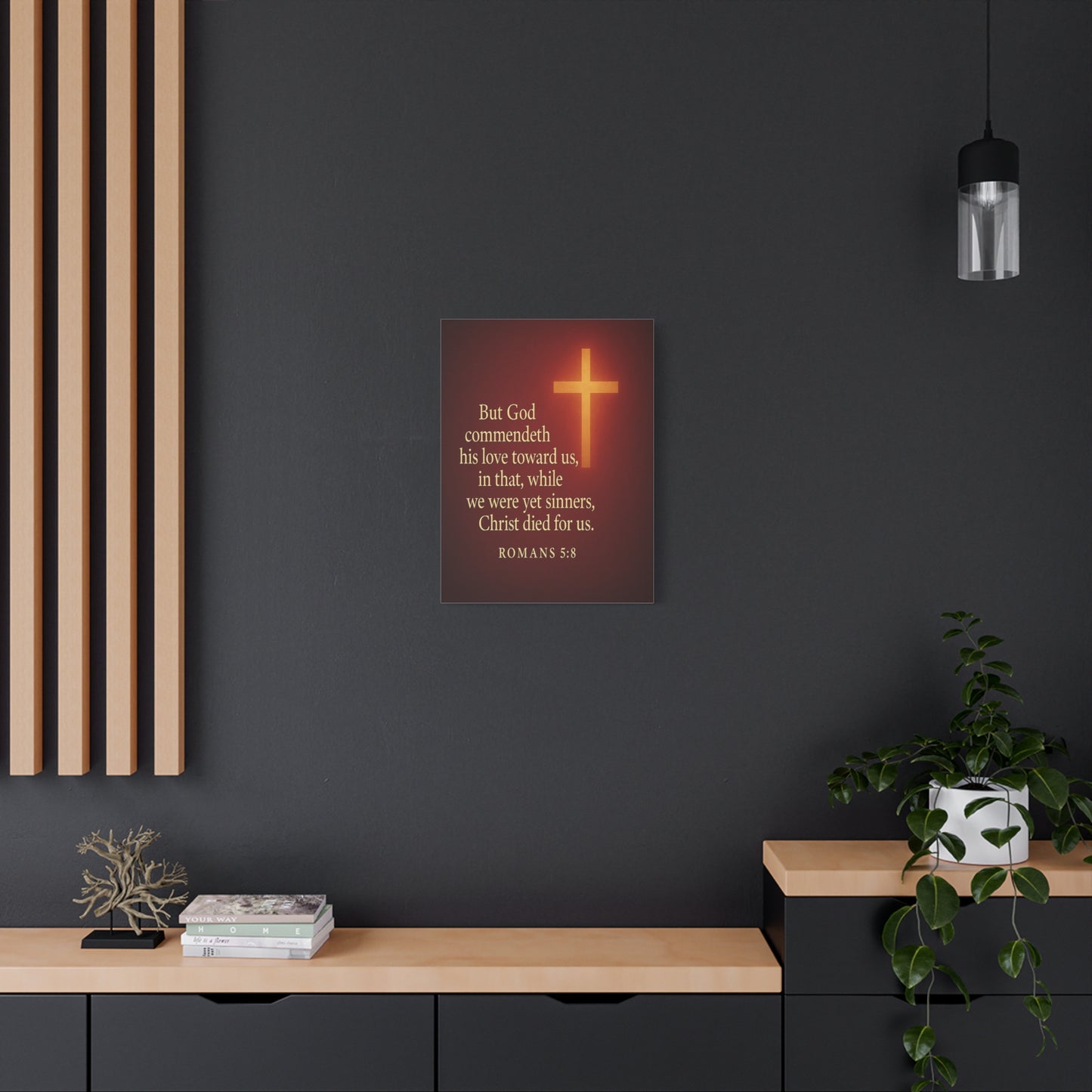 Bible Verse Canvas Romans 5:8 Christian Home Décor Wall Art Scripture Ready to Hang Faith Print