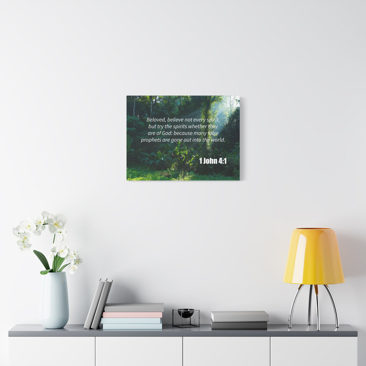Scripture Canvas False Prophets 1 John 4:1 Christian Wall Art Bible Verse Print Ready to Hang